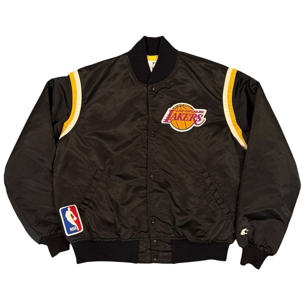 Vintage 80s Starter Los Angeles Lakers Satin Jacket Sz L Rare Black USA Made NBA